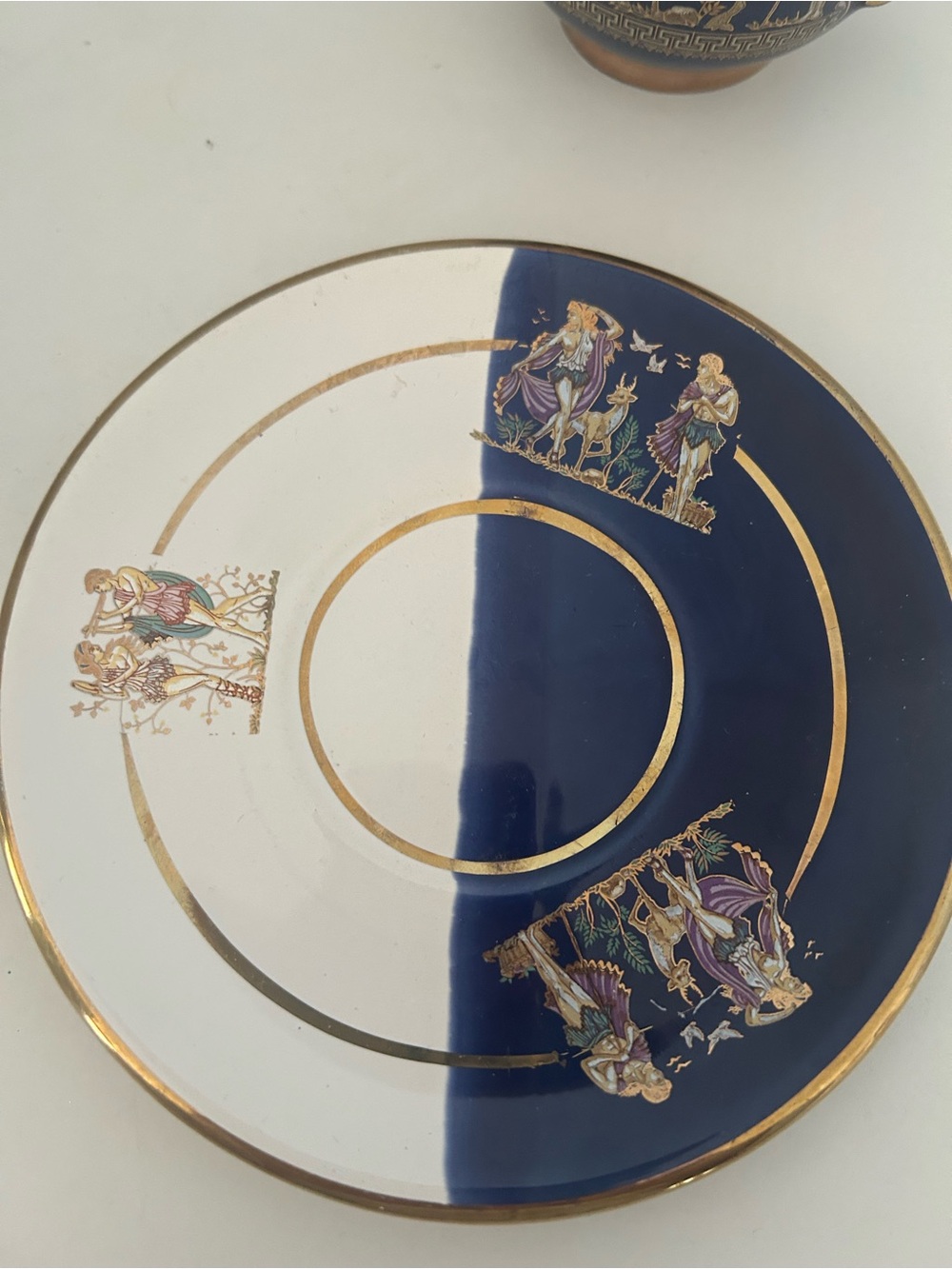 Vintage Gold-Trimmed Cobalt Blue Greek  Scene Tea Cup & Saucer - Picture 3 of 10